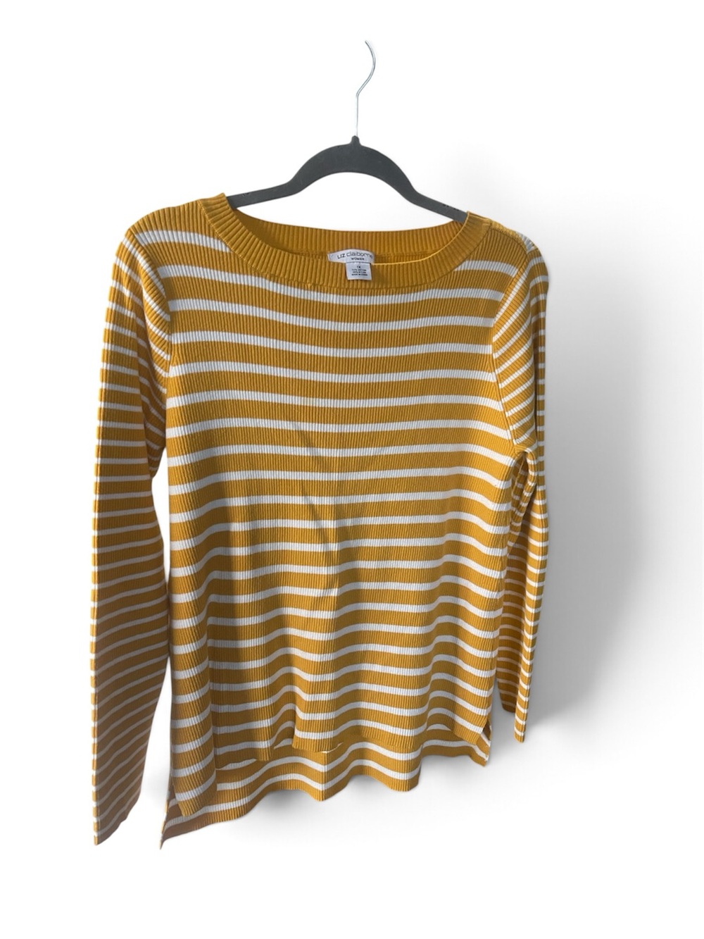 Liz Claiborne Mustard Yellow & White Striped Long Sleeve Top